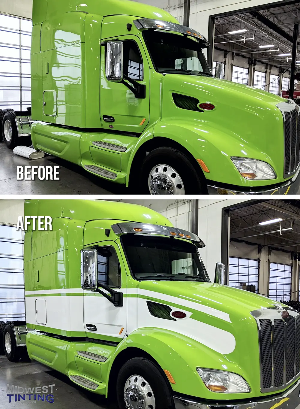 Semi truck vinyl stripe application by Midwest Tinting